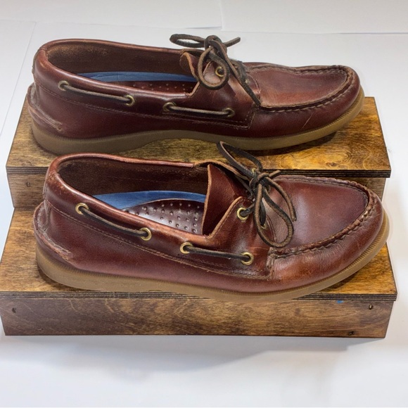 Sperry Top Sider Brown Leather Boat Shoes Deck Men's 8M Preppy Coastal - Picture 1 of 9